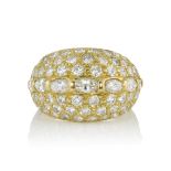 A 2.50 CARAT DIAMOND BOMBE DRESS RING of bombe form set with a central row of oval cut diamonds