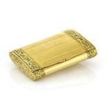 AN ANTIQUE GOLD CIGARETTE / CARD CASE, CIRCA 1880 of rounded rectangular form with engine turned
