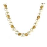 A PEARL AND DIAMOND NECKLACE, WEMPE comprising twenty four large pearls of 11.4 - 15.5mm in