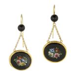 A PAIR OF MICROMOSAIC DROP EARRINGS, LATE 19TH CENTURY each set with an oval micromosaic depicting