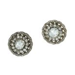 A PAIR OF DIAMOND CLUSTER STUD EARRINGS each set with a large central rose cut diamond surrounded by