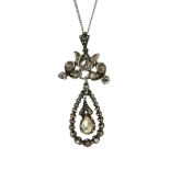 A DIAMOND DROP PENDANT AND CHAIN, LATE 19TH CENTURY DUTCH set with a central rose cut diamond