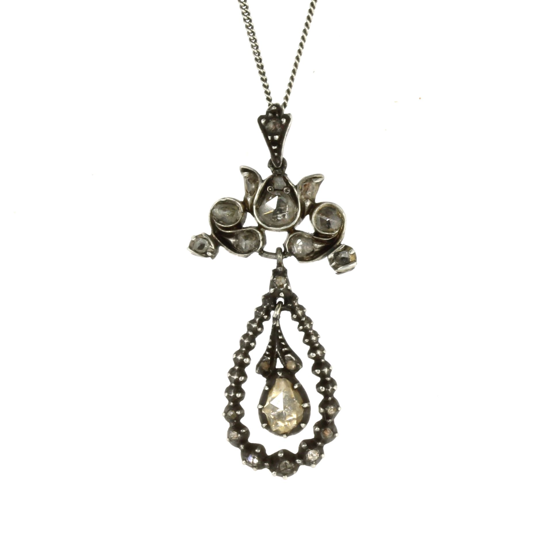 A DIAMOND DROP PENDANT AND CHAIN, LATE 19TH CENTURY DUTCH set with a central rose cut diamond