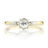 A 0.42 CARAT SOLITAIRE DIAMOND RING set with a single round brilliant cut diamond of 0.42 carats