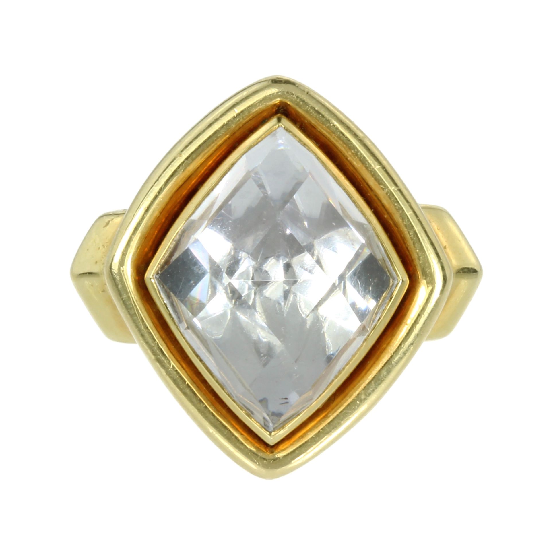 A ROCK CRYSTAL DRESS RING, DAVID WEBB CIRCA 1970 designed as a large, deep diamond shaped rose cut