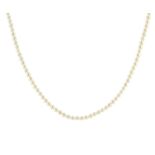 AN ANTIQUE PEARL NECKLACE designed as a single row of one hundred and sixteen pearls with a clasp,