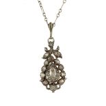 A DIAMOND PENDANT AND CHAIN, LATE 19TH CENTURY set with a central elongated rose cut diamond
