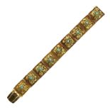 AN ANTIQUE TURQUOISE BRACELET, LATE 19TH CENTURY designed as nine square links with high relief