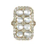 AN ANTIQUE MOONSTONE AND DIAMOND DRESS RING set with eight round cabochon moonstones in a