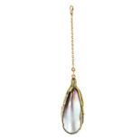 A PEARL AND DIAMOND PENDANT designed as an elongated irregularly shaped pearl within a