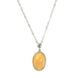 AN OPAL AND DIAMOND NECKLACE set with an oval cabochon opal of 7.62 carats below a round cut