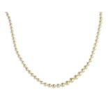 AN ANTIQUE PEARL AND DIAMOND NECKLACE in white gold or platinum comprising a single row of ninety