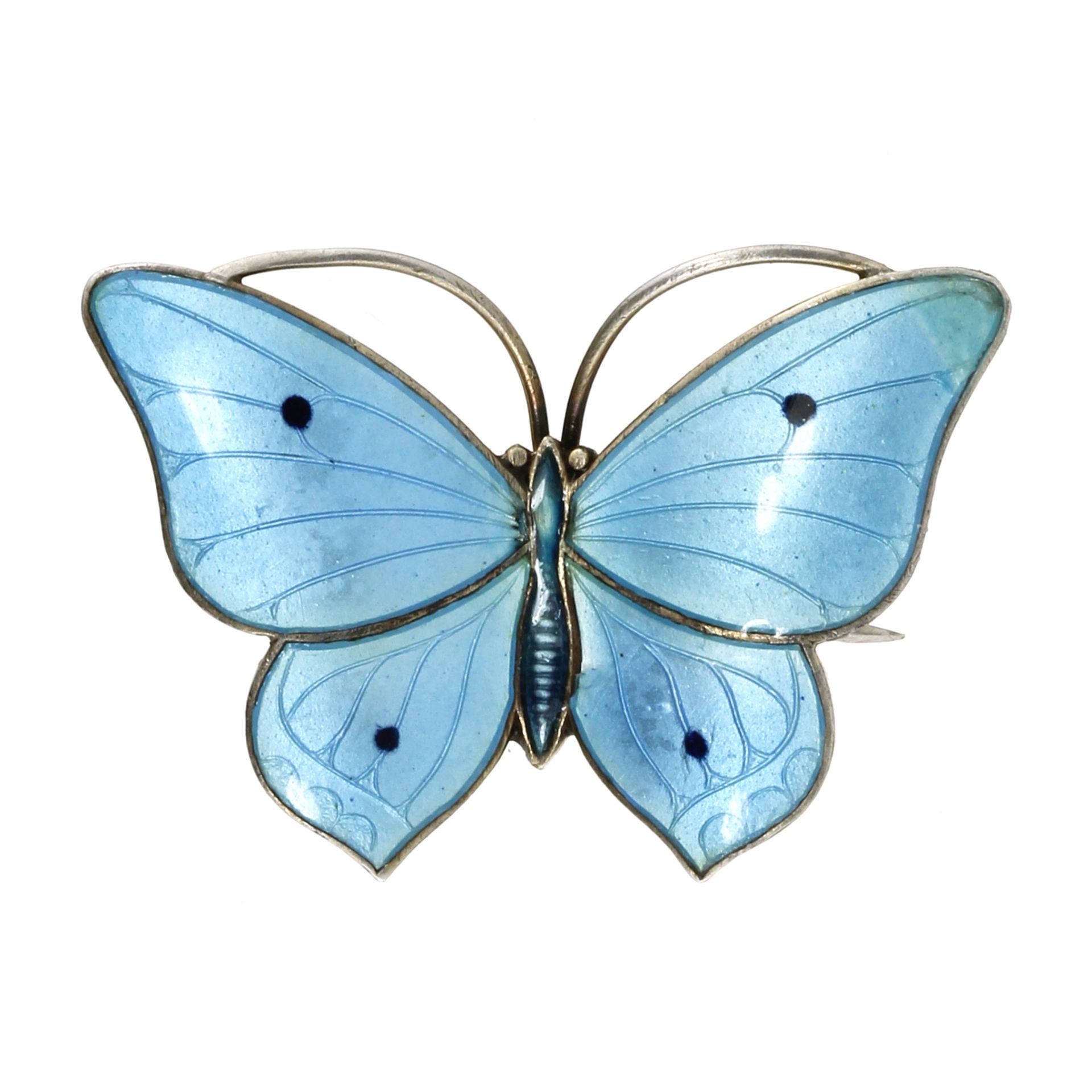AN ANTIQUE ENAMELLED SILVER BUTTERFLY BROOCH, MARIUS HAMMER, NORWAY CIRCA 1910 in silver,
