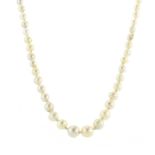 AN ANTIQUE PEARL NECKLACE comprising a single strand of ninety six graduated pearls with a