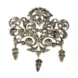 AN ANTIQUE DIAMOND BROOCH, 19TH CENTURY in gold and silver, designed as various scrolling foliate