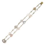 AN ANTIQUE NATURAL SALTWATER & FRESHWATER PEARL, SAPPHIRE & DIAMOND BRACELET in 14ct gold,