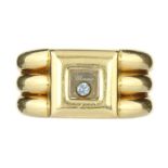 A HAPPY DIAMONDS DRESS RING, CHOPARD in 18ct yellow gold, the square face set with a round cut