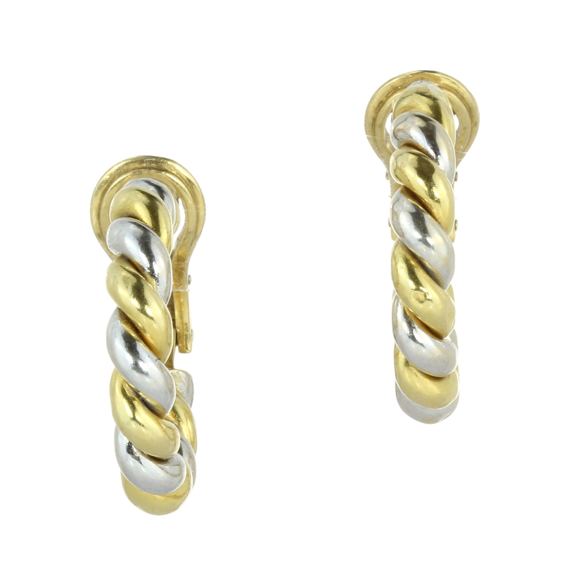 A PAIR OF ROPETWIST HOOP EARRINGS, CARTIER in 18ct yellow and white gold, designed as interwoven