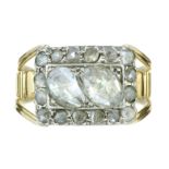 AN ANTIQUE DIAMOND RING, EARLY 19TH CENTURY in high carat yellow gold and silver set with two oval