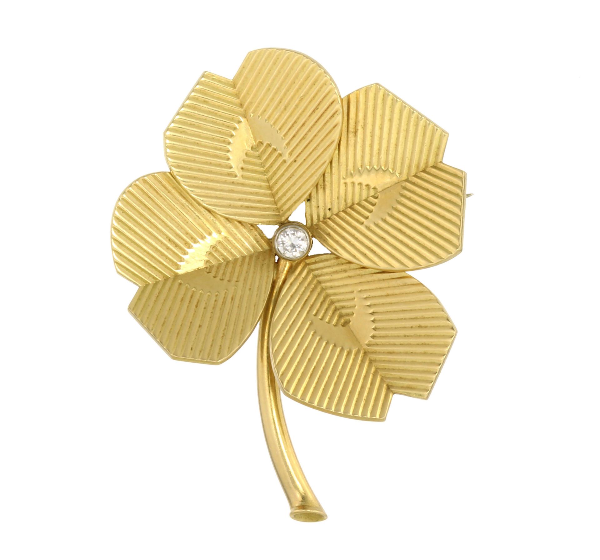 A VINTAGE DIAMOND FLOWER BROOCH, CARTIER 1960 in 18ct yellow gold designed as a flower, its