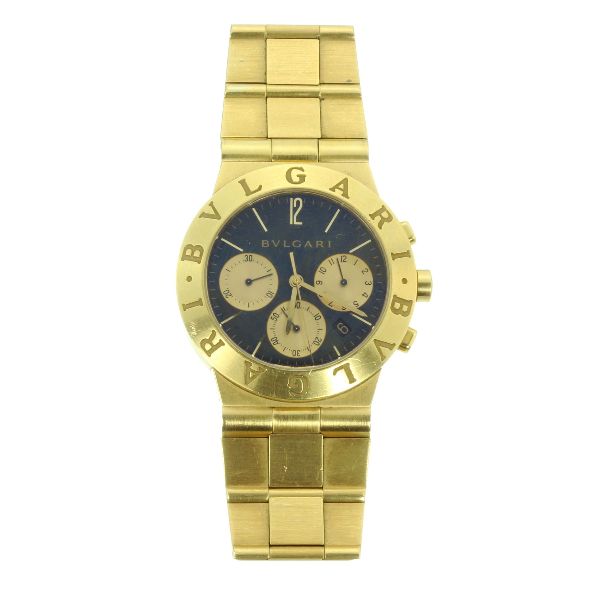 An 18CT YELLOW GOLD DIAGONO WRIST WATCH BY BULGARI the case 36mm engraved twice around 'BVLGARI',