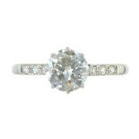 A 1.25 CARAT SOLITAIRE DIAMOND ENGAGEMENT RING in platinum set with a central round brilliant cut