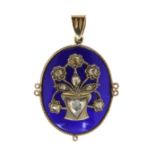 AN ANTIQUE DIAMOND AND ENAMEL PENDANT CIRCA 1825 in high carat yellow gold the oval face decorated