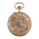 A POCKET WATCH the circular body decorated with bright cut foliate scroll decoration, 4.2cm, 18.9g.