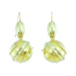 A PAIR OF GOLD DROP EARRINGS in 18ct yellow gold, comprising two graduated gold beads, the larger
