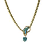 AN ANTIQUE TURQUOISE AND DIAMOND SNAKE / SERPENT NECKLACE, 19TH CENTURY in high carat yellow gold,