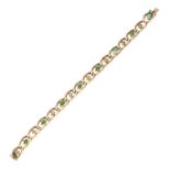 AN ANTIQUE TURQUOISE AND PEARL BRACELET in yellow gold comprising sixteen curb links each set