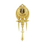 AN ANTIQUE PEARL AND ENAMEL BROOCH, SWEDISH CIRCA 1870 in 18ct yellow gold, set with a central pearl