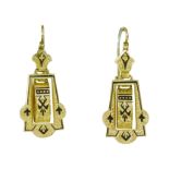 A PAIR OF ANTIQUE ENAMEL DROP EARRINGS in high carat yellow gold, each designed as a gold loop