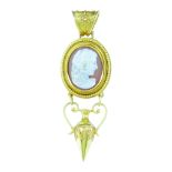 AN ANTIQUE CAMEO MOURNING PENDANT in high carat yellow gold, in the Etruscan revival manner, set