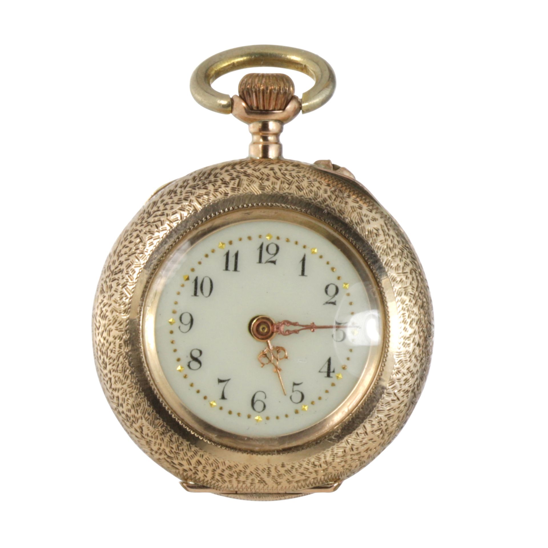 AN ENAMEL POCKET WATCH the circular case decorated with textured engraving and varicoloured enamel - Bild 2 aus 2