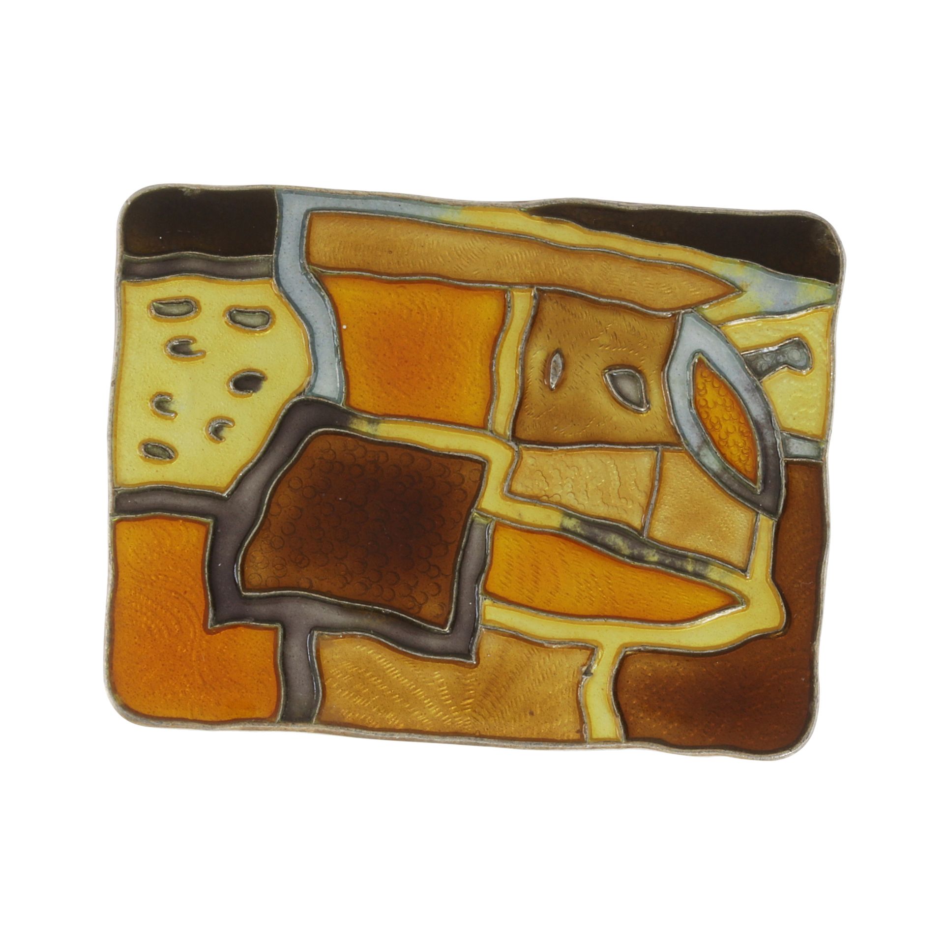 AN ANTIQUE ENAMEL BROOCH, DAVID ANDERSEN CIRCA 1930 in sterling silver, of rectangular form, the