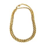 AN ANTIQUE FANCY LINK EMERALD FIGA NECKLACE in high carat yellow gold, formed of a long belcher link