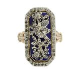 A BAGUE DE FIRMAMENT DIAMOND AND ENAMEL DRESS RING CIRCA 1800 in yellow gold and silver, the