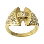 A DIAMOND DRESS RING in high carat yellow gold, the central oval motif set with round cut