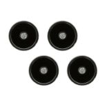A SET OF FOUR DIAMOND AND ONYX DRESS / SHIRT STUDS, ASPREY in 18ct white gold, each set with a round