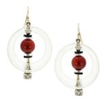 A PAIR OF ART DECO ROCK CRYSTAL EARRINGS each formed of a graduated, frosted rock crystal hoop