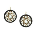 A PAIR OF ANTIQUE DIAMOND AND ENAMEL EARRINGS, 19TH CENTURY in high carat yellow gold, each designed
