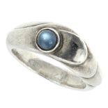 A MOONSTONE DRESS RING, GEORG JENSEN in sterling silver, the undulating body set with a small