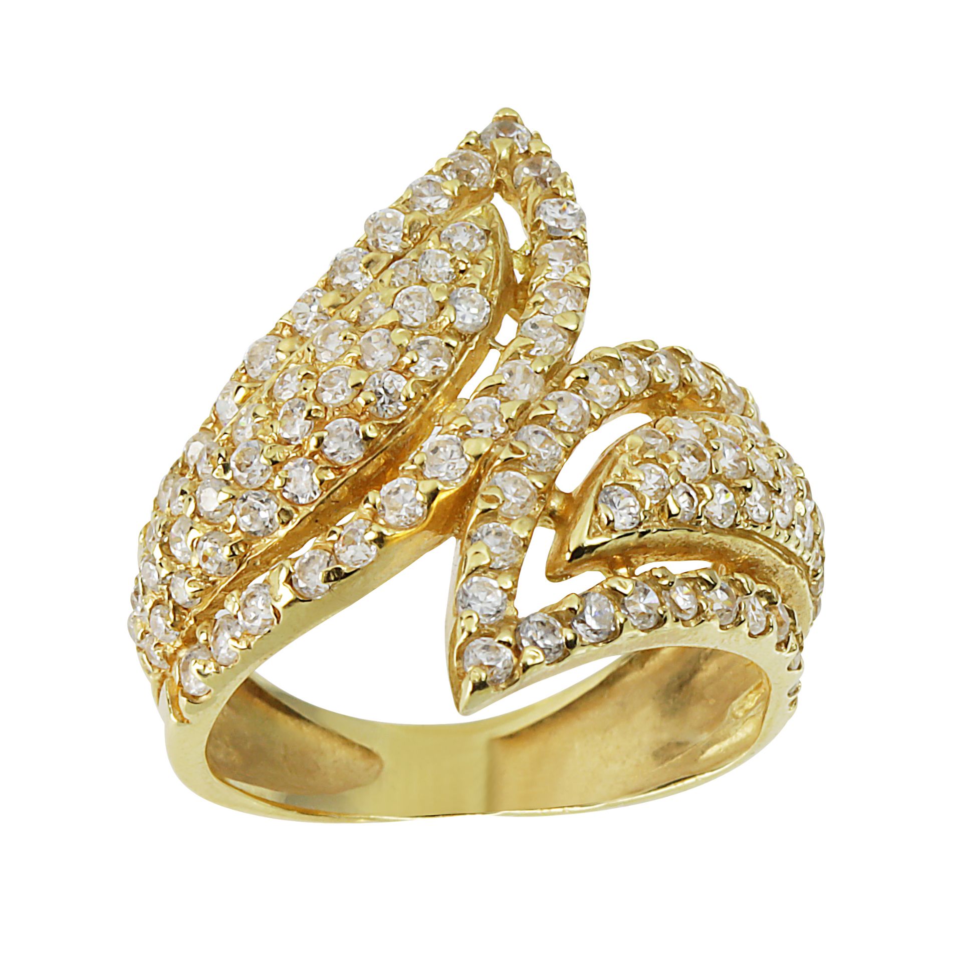 A DIAMOND DRESS RING in high carat yellow gold, in the manner of Boucheron, designed as a twisted