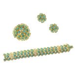 A VINTAGE TURQUOISE AND DIAMOND BRACELET, EARRINGS AND BROOCH SUITE, BEN ROSENFELD LTD 1963 in