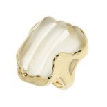 A ROCK CRYSTAL DRESS RING, LALAOUNIS in 18ct yellow gold, set with a naturalistic carved and frosted