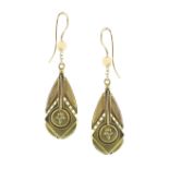 A PAIR OF ANTIQUE DIAMOND DROP EARRINGS in high carat yellow gold each designed as a tapering drop