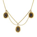 AN ANTIQUE GARNET NECKLACE, 19TH CENTURY in high carat yellow gold, the fancy link chain