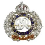 AN ANTIQUE DIAMOND ROYAL ENGINEERS MILITARY CAP BADGE / BROOCH in yellow gold and silver designed as