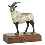 A VINTAGE STERLING SILVER STATE OF QATAR ORYX STATUE BY GRANT MACDONALD CIRCA 1985 cast in detail to